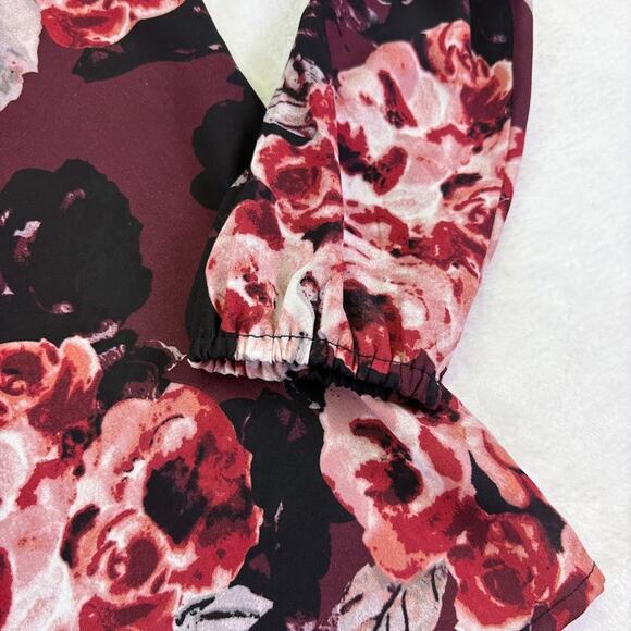 Philosophy Semi Sheer Back Button Detail Floral Long Sleeve Blouse Burgandy XS - Picture 6 of 10